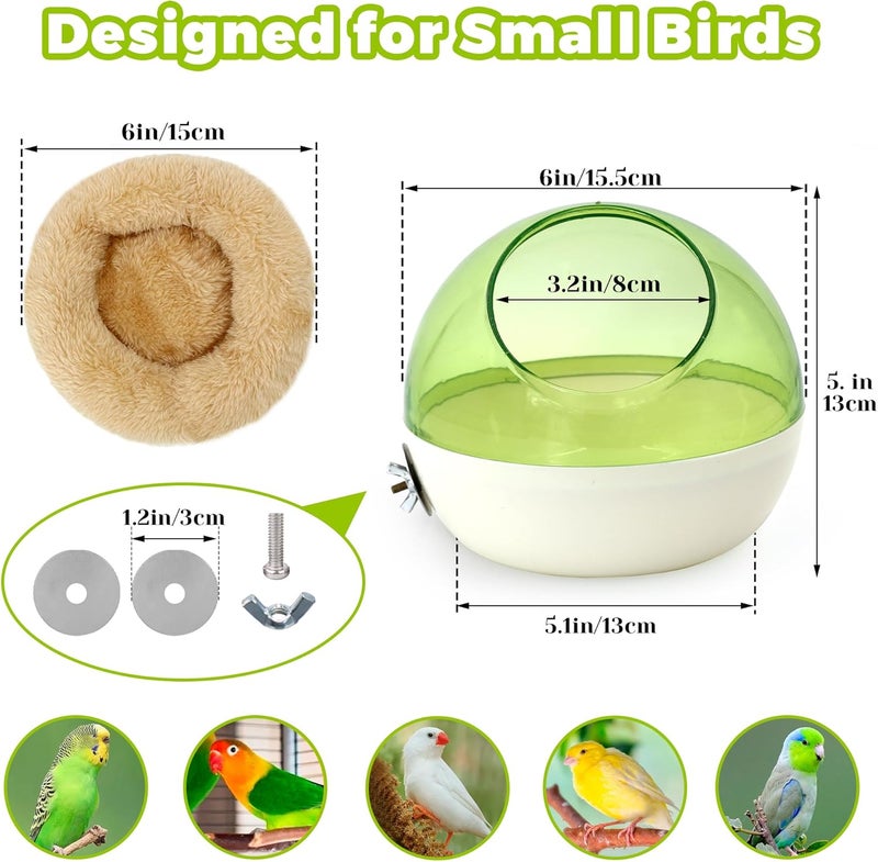 Jevnd Bird Nest for Cage Bite-Resistant, Washable Clear Observation Small Bird House Hanging, Warm Birds Bed Plush Hut, Parakeet Nest to Lay Eggs Breeding Sleeping for Budgie Lovebird Canary (Green, Clear) - Image 5